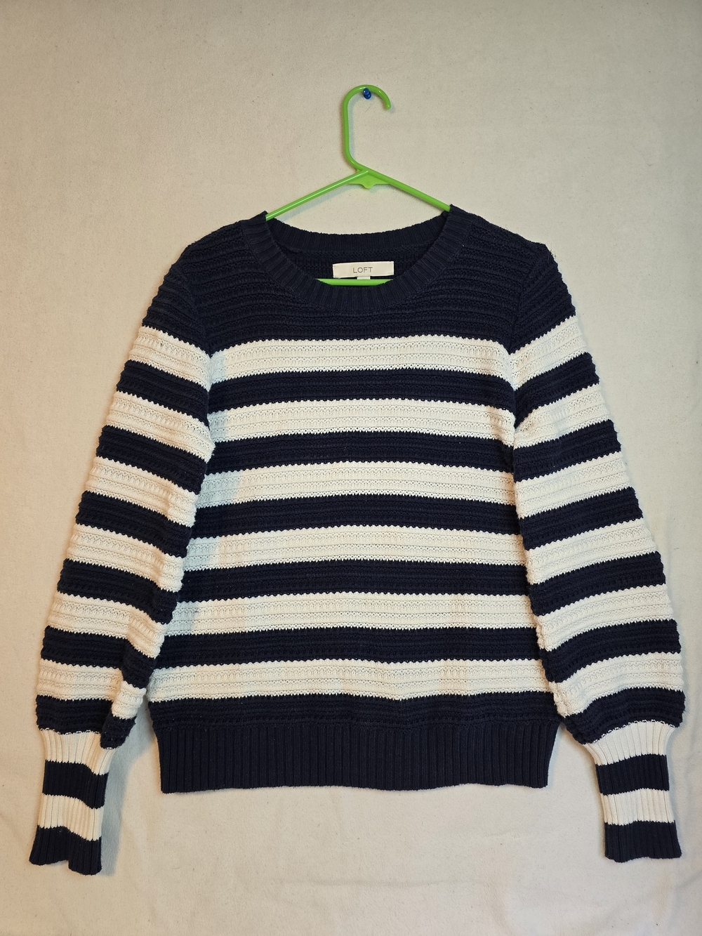 LOFT Navy & White Striped Crewneck Sweater Size s